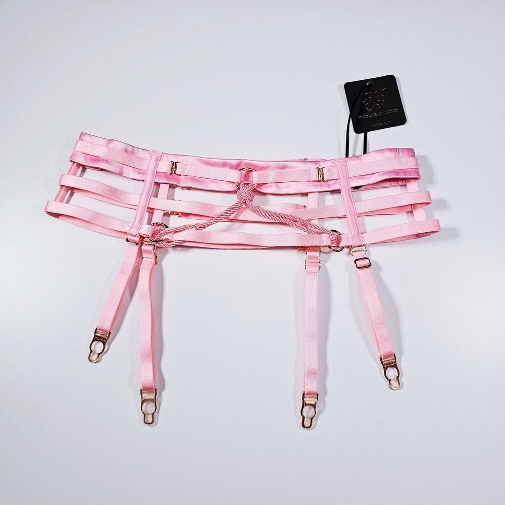 Honey Birdette Shibari Pink Suspender Bondage Garter Belt Size L